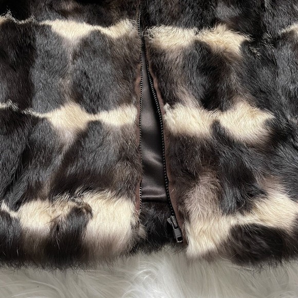 GLAMOURPUSS NYC Rabbit Fur Vest LARGE Brown Beige Full Zip with Pockets Lined - Picture 4 of 12